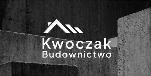 Kwoczak Budownictwo logo depicting roof overlayed on a black and white concrete background